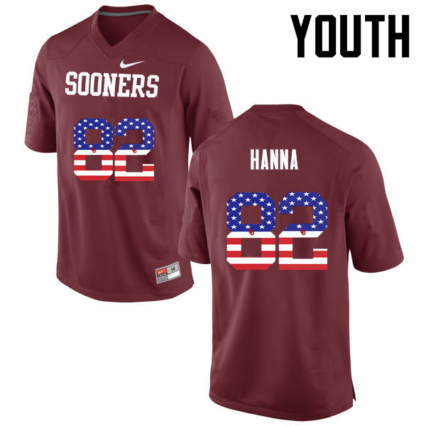Youth Oklahoma Sooners #82 James Hanna College Football USA Flag Fashion Jerseys-Crimson